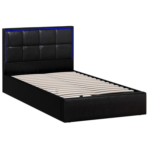 Ceri Faux Leather Gas Lift Storage Bed Frame with LED