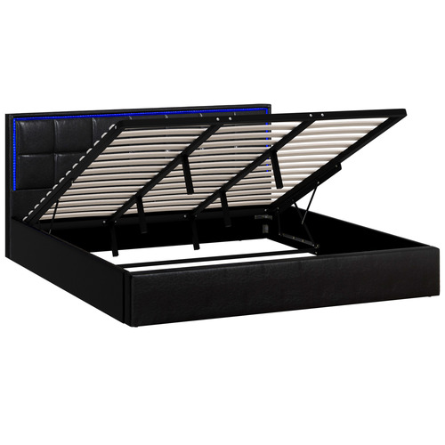 Ceri Faux Leather Gas Lift Storage Bed Frame with LED