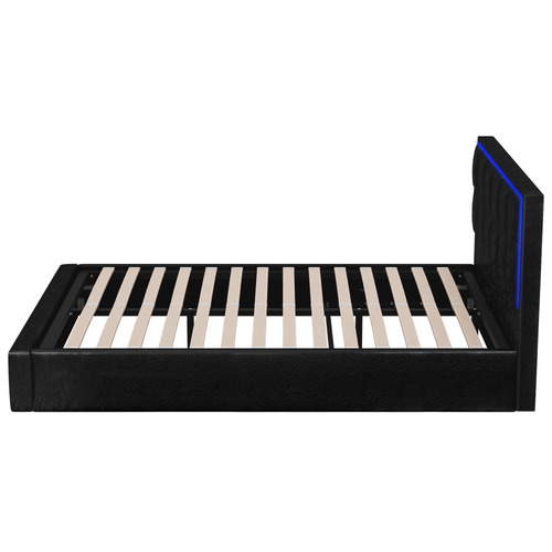 Ceri Faux Leather Gas Lift Storage Bed Frame with LED
