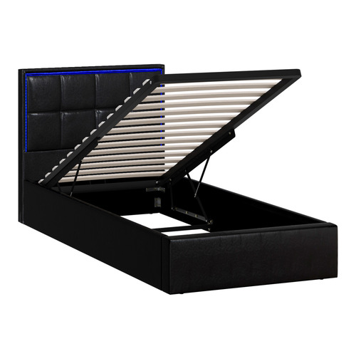 Ceri Faux Leather Gas Lift Storage Bed Frame with LED