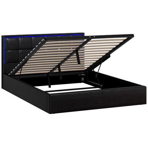 Ceri Faux Leather Gas Lift Storage Bed Frame with LED