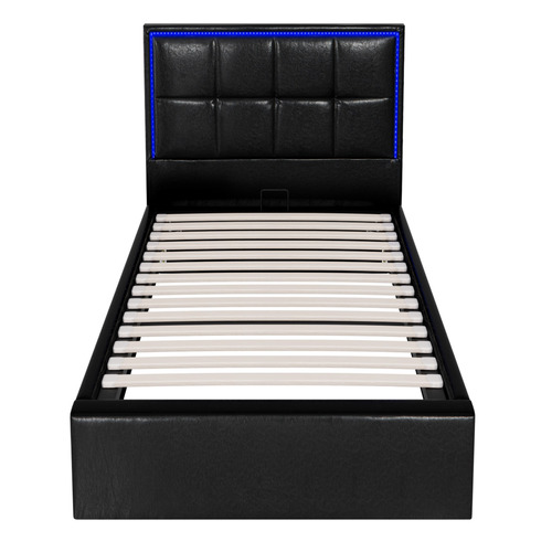 Ceri Faux Leather Gas Lift Storage Bed Frame with LED