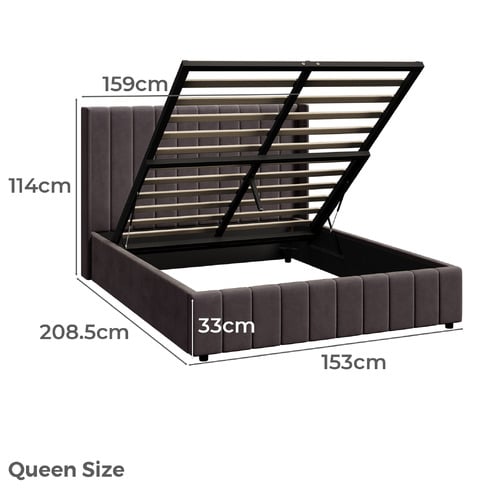 Grey Meier Velvet Gas Lift Storage Bed Frame