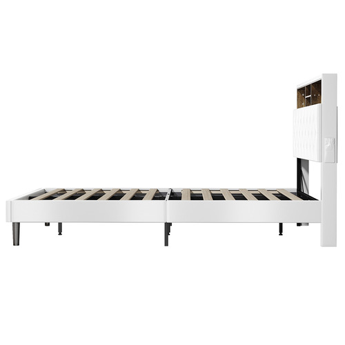 White Vinie Faux Leather Bed with LED