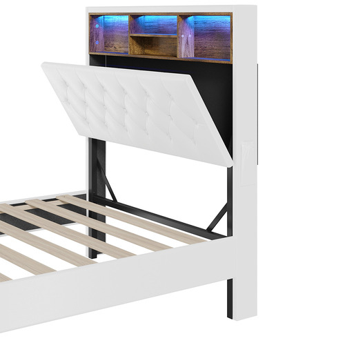White Vinie Faux Leather Bed with LED