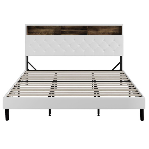 White Vinie Faux Leather Bed with LED