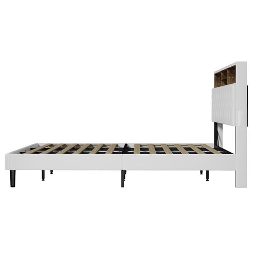 White Vinie Faux Leather Bed with LED