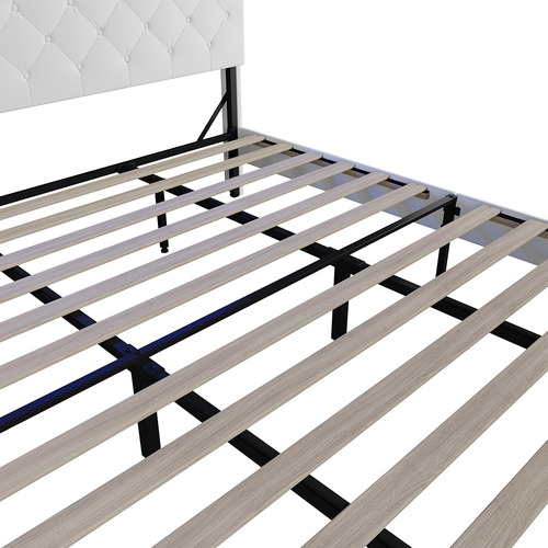 White Vinie Faux Leather Bed with LED