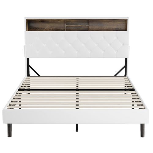 White Vinie Faux Leather Bed with LED