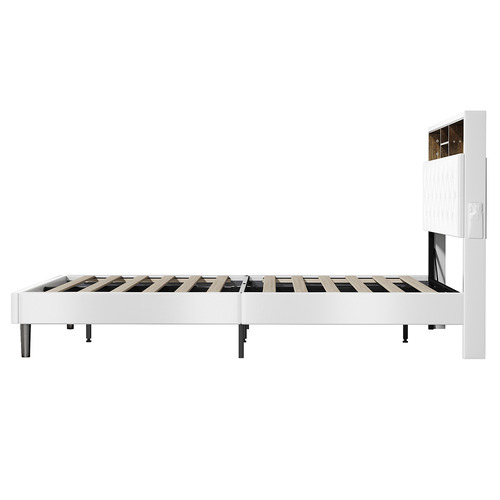 White Vinie Faux Leather Bed with LED