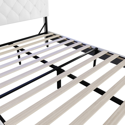 White Vinie Faux Leather Bed with LED
