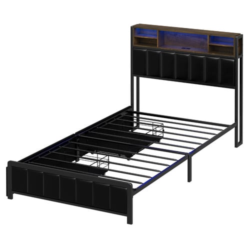 Aly Faux Leather  Bed with LED & Drawers