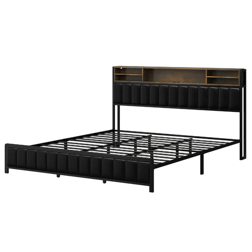 Aly Faux Leather King  Bed with LED & USB Ports
