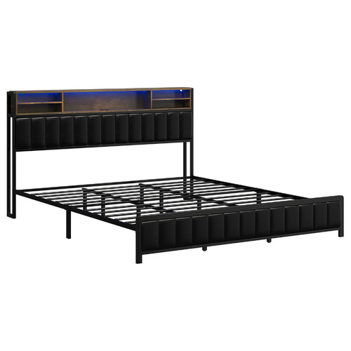 Aly Faux Leather King  Bed with LED & USB Ports