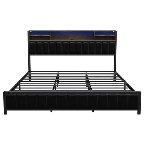 Aly Faux Leather King  Bed with LED & USB Ports