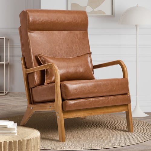 Mayfield Faux Leather Armchair with Lumbar Pillow