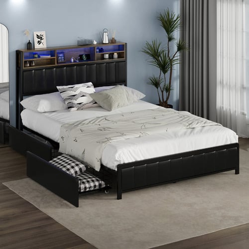 Aly Faux Leather Bed with LED & Drawers