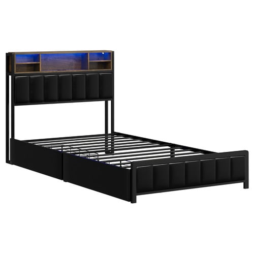 Aly Faux Leather Bed with LED & Drawers