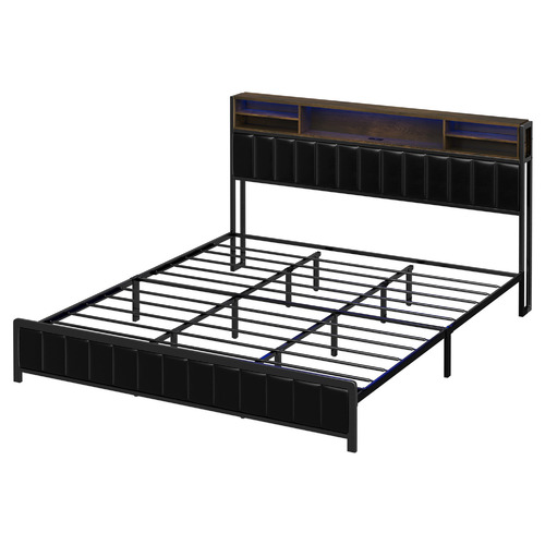 Aly Faux Leather King Bed with LED & USB Ports