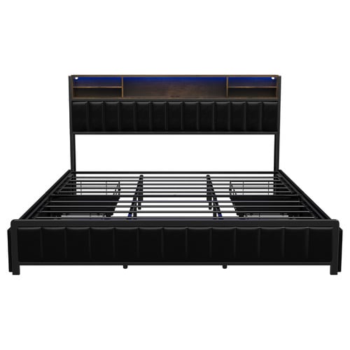 Aly Faux Leather King  Bed with LED & Drawers