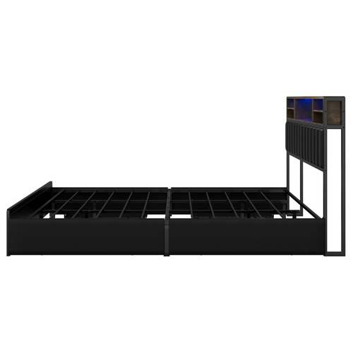 Aly Faux Leather King  Bed with LED & Drawers