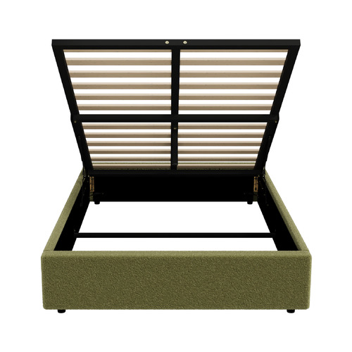 Green Seraphine Sherpa Gas Lift Storage Queen Bed Base