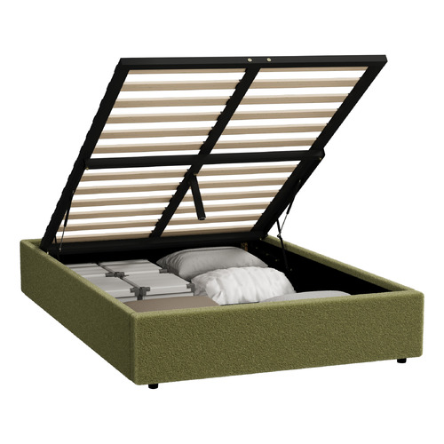 Green Seraphine Sherpa Gas Lift Storage Queen Bed Base