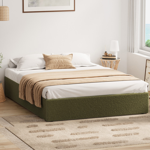 Green Seraphine Sherpa Gas Lift Storage Queen Bed Base