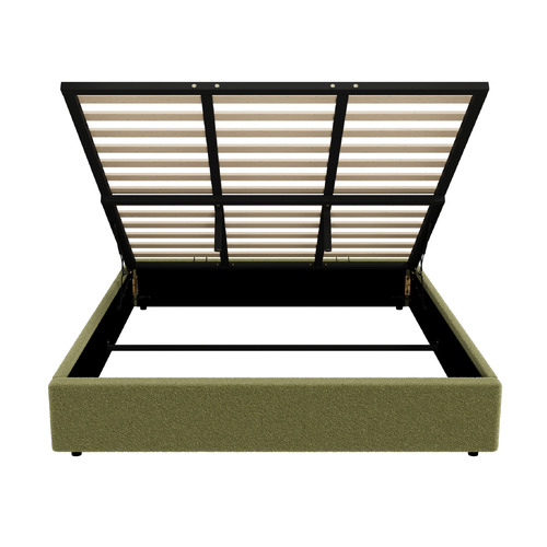 Green Seraphine Sherpa Gas Lift Storage Queen Bed Base