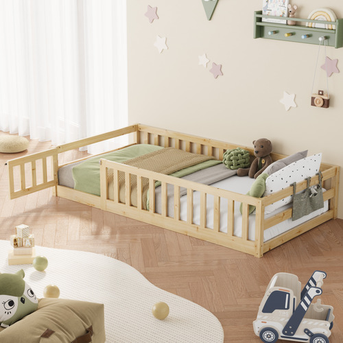 Ludwig Pine Wood Bed Frame with Safety Gate