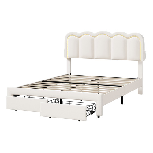 Chloe Velvet Bed Frame with LED & Drawers