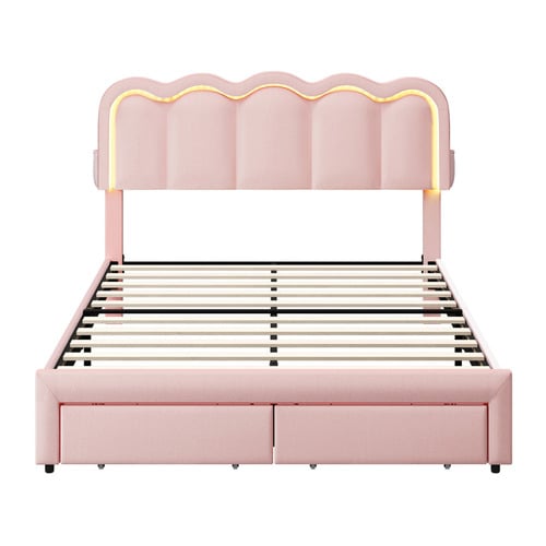 Chloe Velvet Bed Frame with LED & Drawers