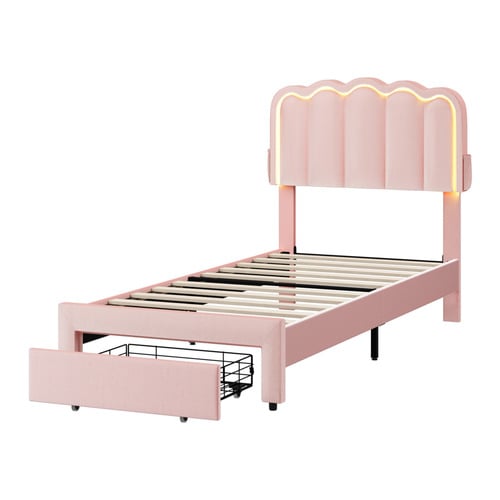Chloe Velvet Bed Frame with LED & Drawers