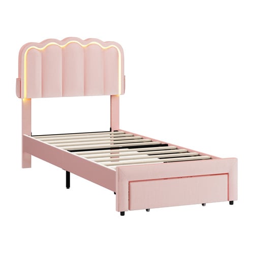 Chloe Velvet Bed Frame with LED & Drawers