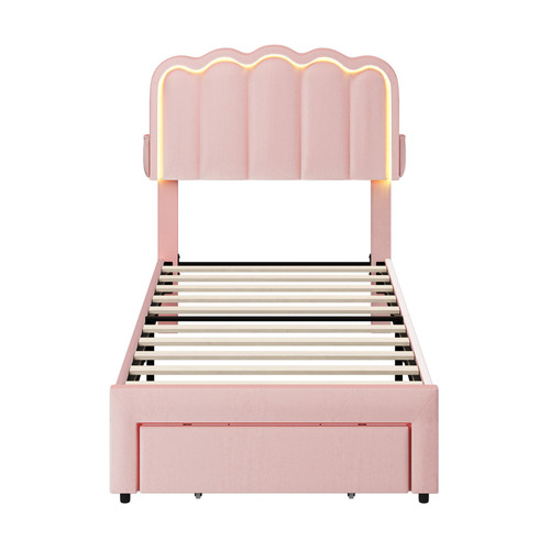 Chloe Velvet Bed Frame with LED & Drawers