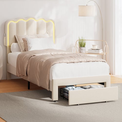 Chloe Velvet Bed Frame with LED & Drawers