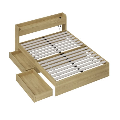 Natural Cassandra Bed with USB Port & Drawers
