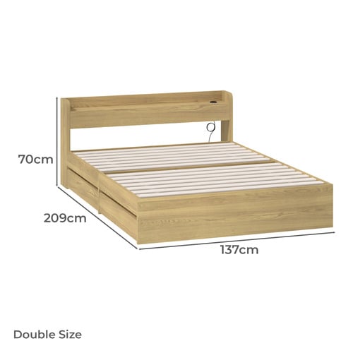 Natural Cassandra Bed with USB Port & Drawers