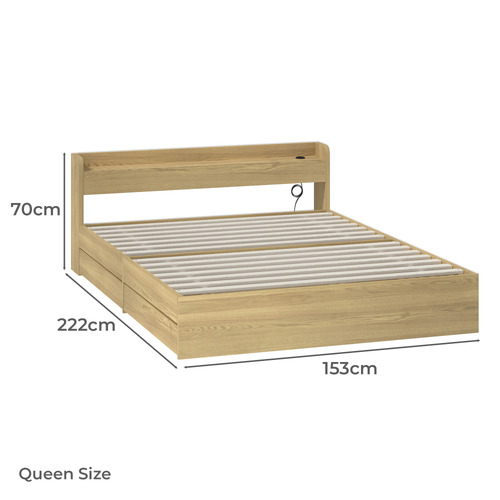 Natural Cassandra Bed with USB Port & Drawers