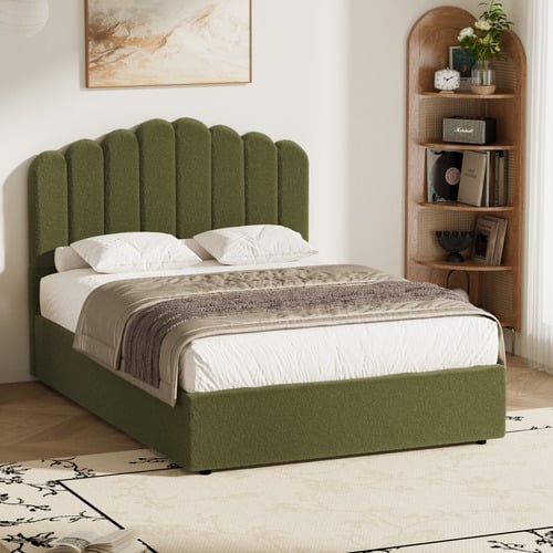 White Ellora Boucle Gas Lift Storage Bed Frame