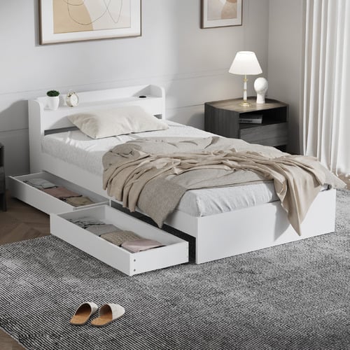 White Cassandra Bed with USB Port & Drawers