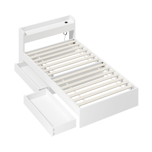 White Cassandra Bed with USB Port & Drawers