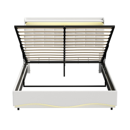 Kiana Faux Leather Gas Lift Storage Bed with LED & Charging Station