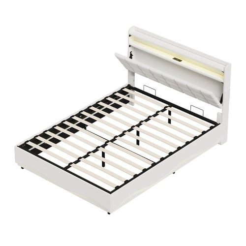 Kiana Faux Leather Gas Lift Storage Bed with LED & Charging Station
