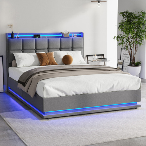 Marcel Gas Lift Storage Bed with LED & Charging Station