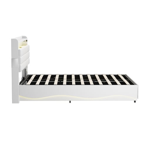 Kiana Faux Leather Gas Lift Storage Bed with LED & Charging Station