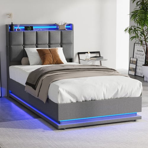 Marcel Gas Lift Storage Bed with LED & Charging Station