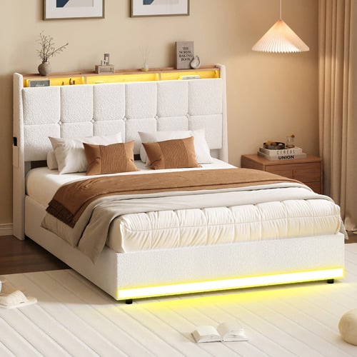 Ophelia Sherpa Gas Lift Storage Bed with LED