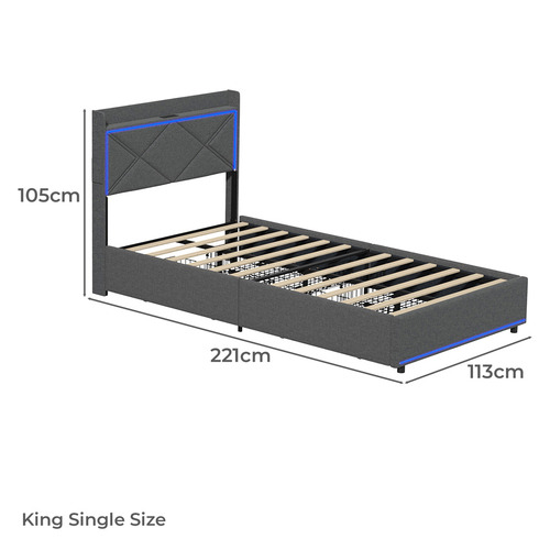 Nova Upholstered Bed with LED & Drawers