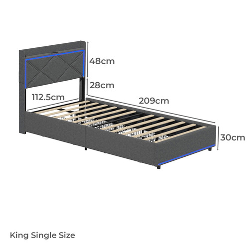 Nova Upholstered Bed with LED & Drawers